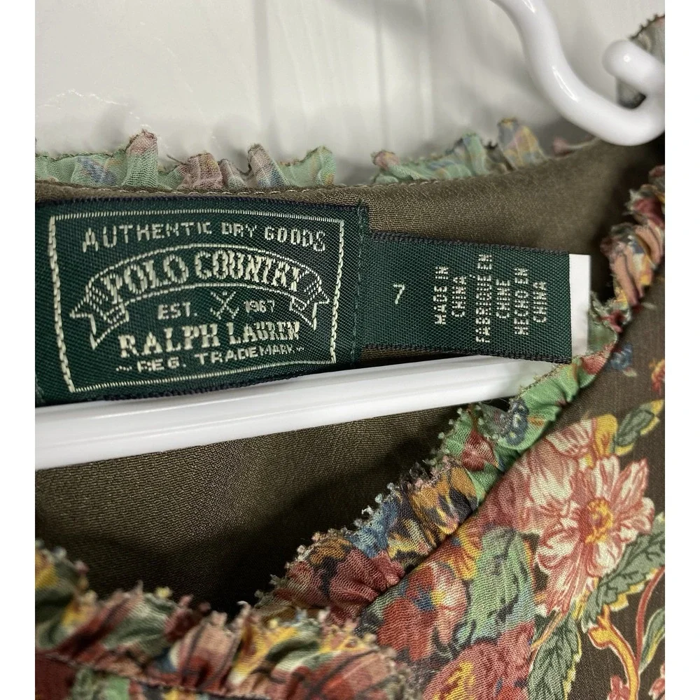 Ralph Lauren Girls Polo Country Patchwork Floral‎ Ruffled Chiffon Dress Size 7